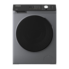 Пральна машина Hitachi фронтальна, 8кг, 1400, B, 60см, дисплей, пара, інвертор, люк чорний, cріблястий