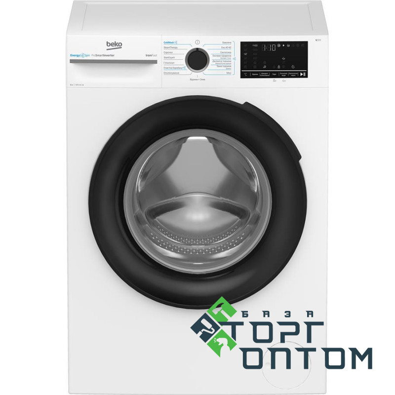 Пральна машина Beko фронтальна, 8кг, 1400, A, 55см, дисплей, інвертор, пара, білий