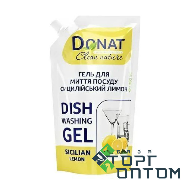 Гель для миття посуду Сицилійський лимон 1л дой-пак DONAT Clean Nature
