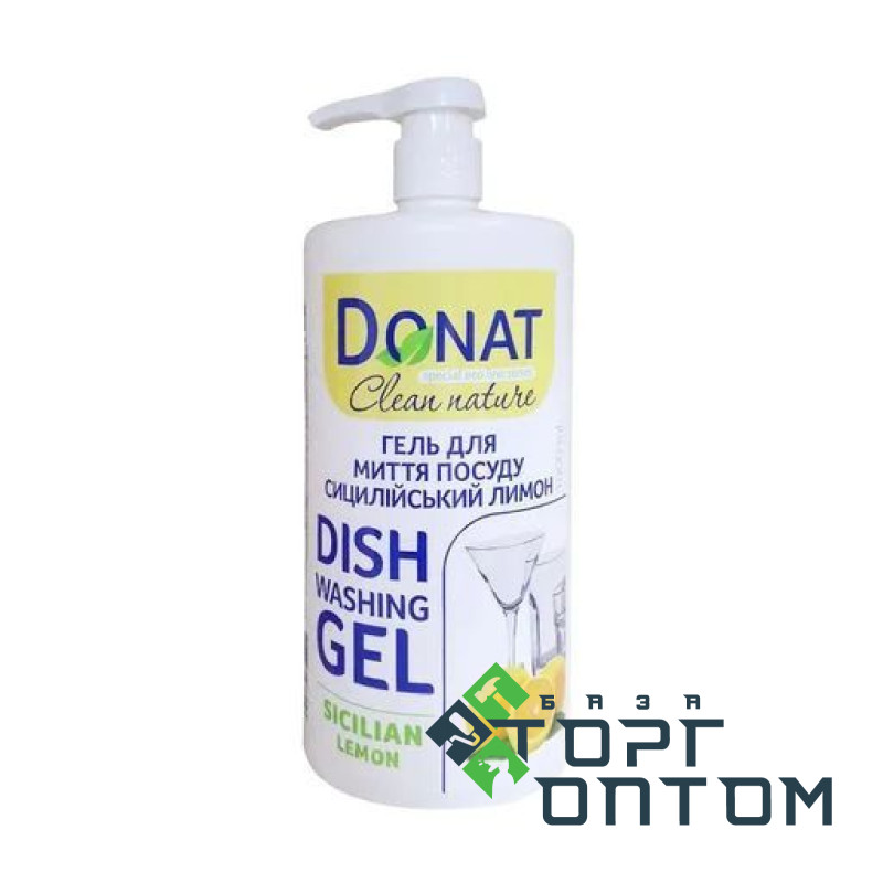 Гель для миття посуду Сицилійський лимон ПВХ 1л флакон з дозатором DONAT Clean Nature