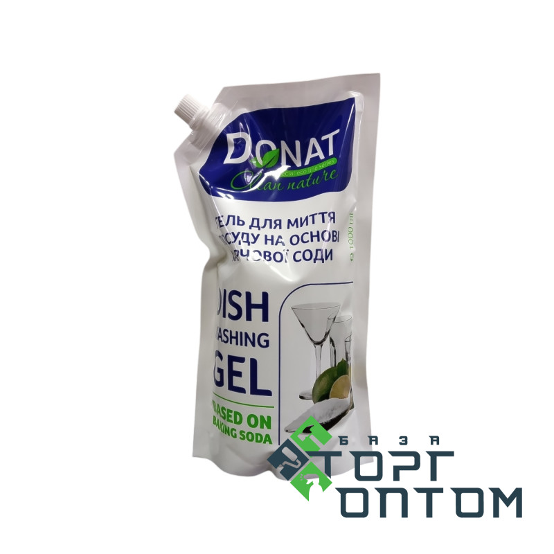 Гель для миття посуду на основі харчової соди 1л дой-пак DONAT Clean Nature