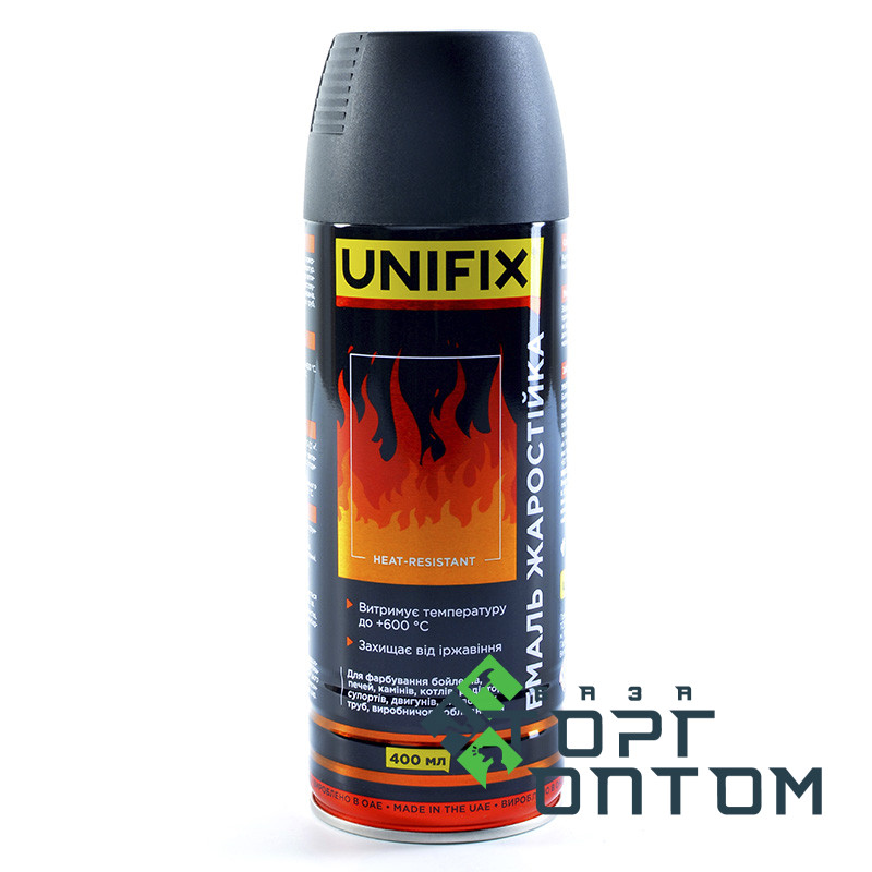 Краска акриловая аэрозольная баллон "UNIFIX" Термостойкая Черная 400мл
