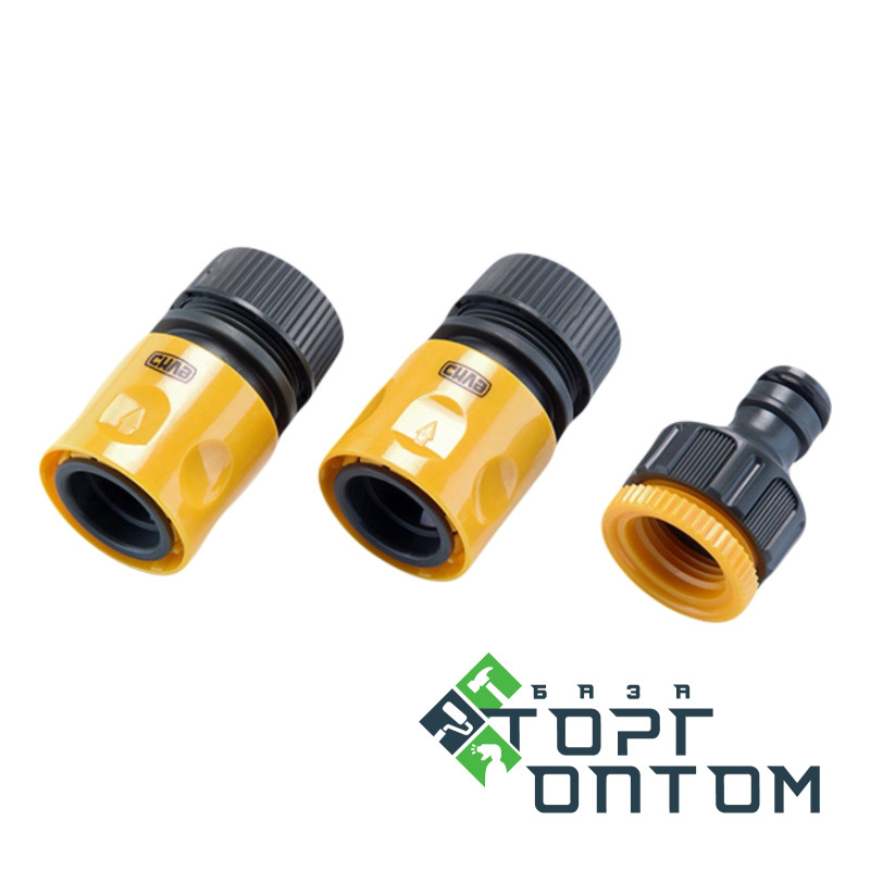 Набір для шланга 1/2": Конектор 1/2" Аквастоп, Конектор 1/2", Адаптер 1/2" + 3/4" "СИЛА"