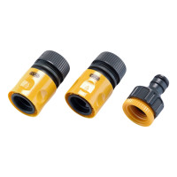 Набор для шланга 3/4": Коннектор 3/4" Аквастоп, Коннектор 3/4", Адаптер 1/2" + 3/4" "СИЛА"
