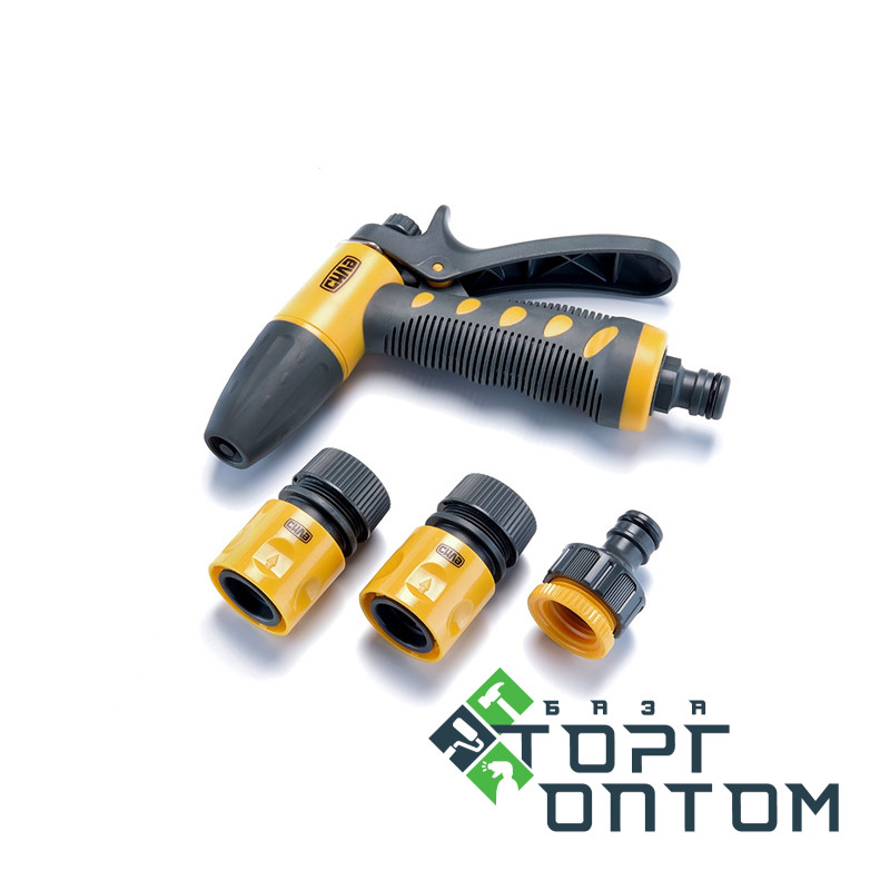 Набір: Пістолет - Розпилювач, Конектори для шланга 1/2", Адаптер 1/2" + 3/4" "СИЛА"